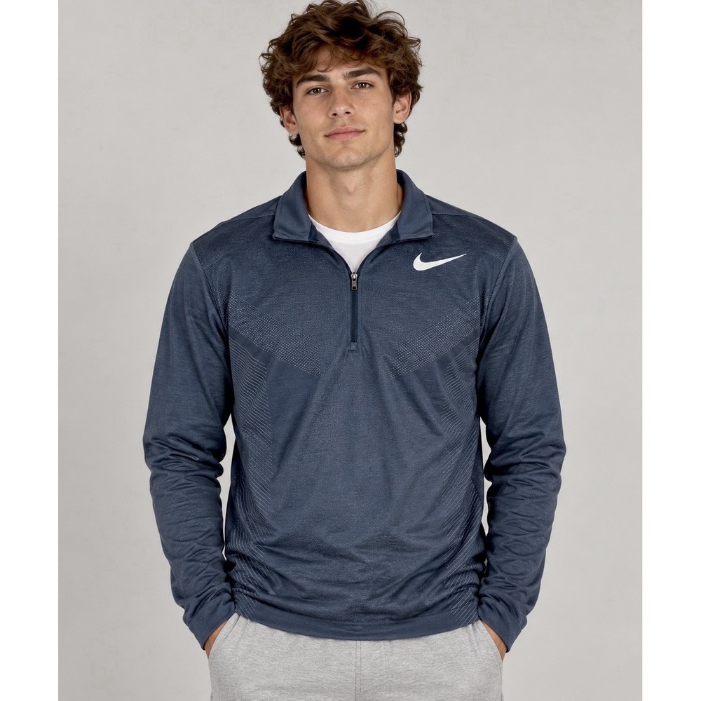 Y2K Nike FIT Dry Quarter Zip Pullover Men M Navy Blue Mesh Training Pockets